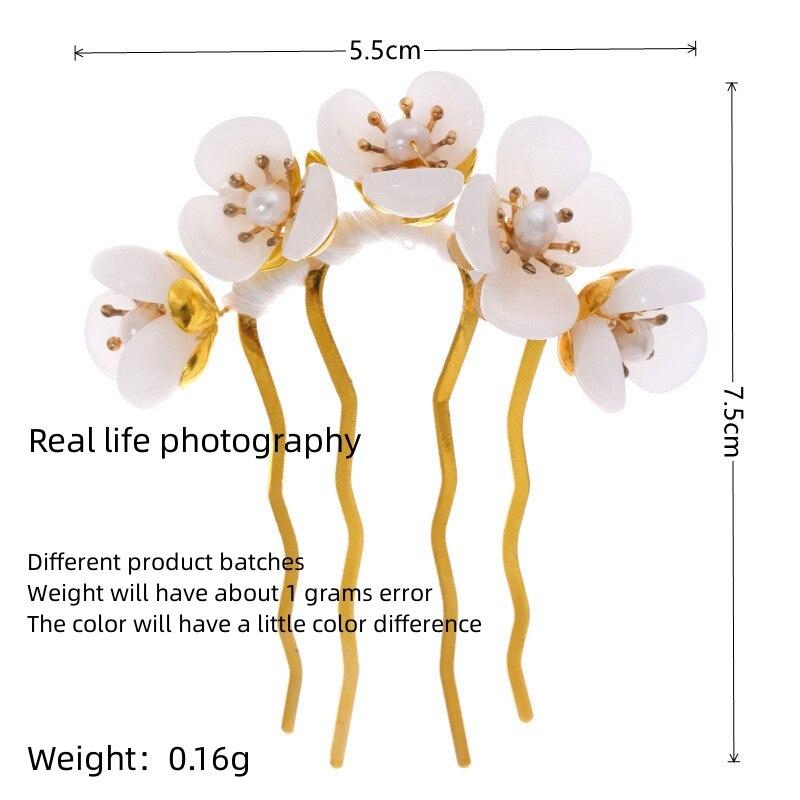 White Hair Claw Vintage Style Handmade Wrapped Flower Beads Delicate Headdress