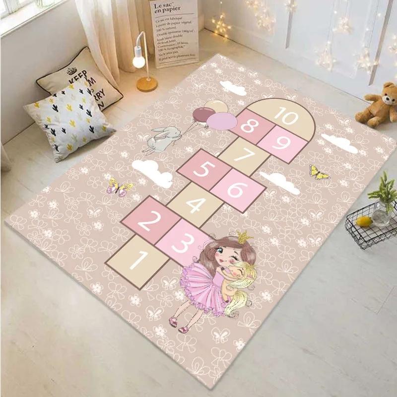 Pink Children's Hopscotch Boy and Girl Cartoon Game Carpet Kindergarten Early Education Baby Crawling Mat Non-slip Mat Home