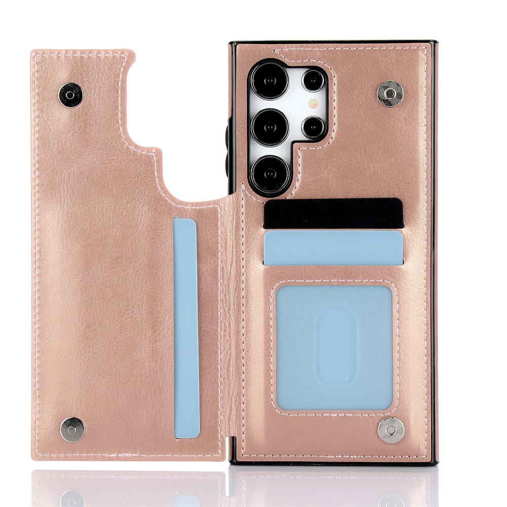 Wallet Double Button Card Slot Stand Flip Leather Case For Samsung Galaxy S25 S24 Ultra S23 Plus S24FE S22 S21 S20 Note 20