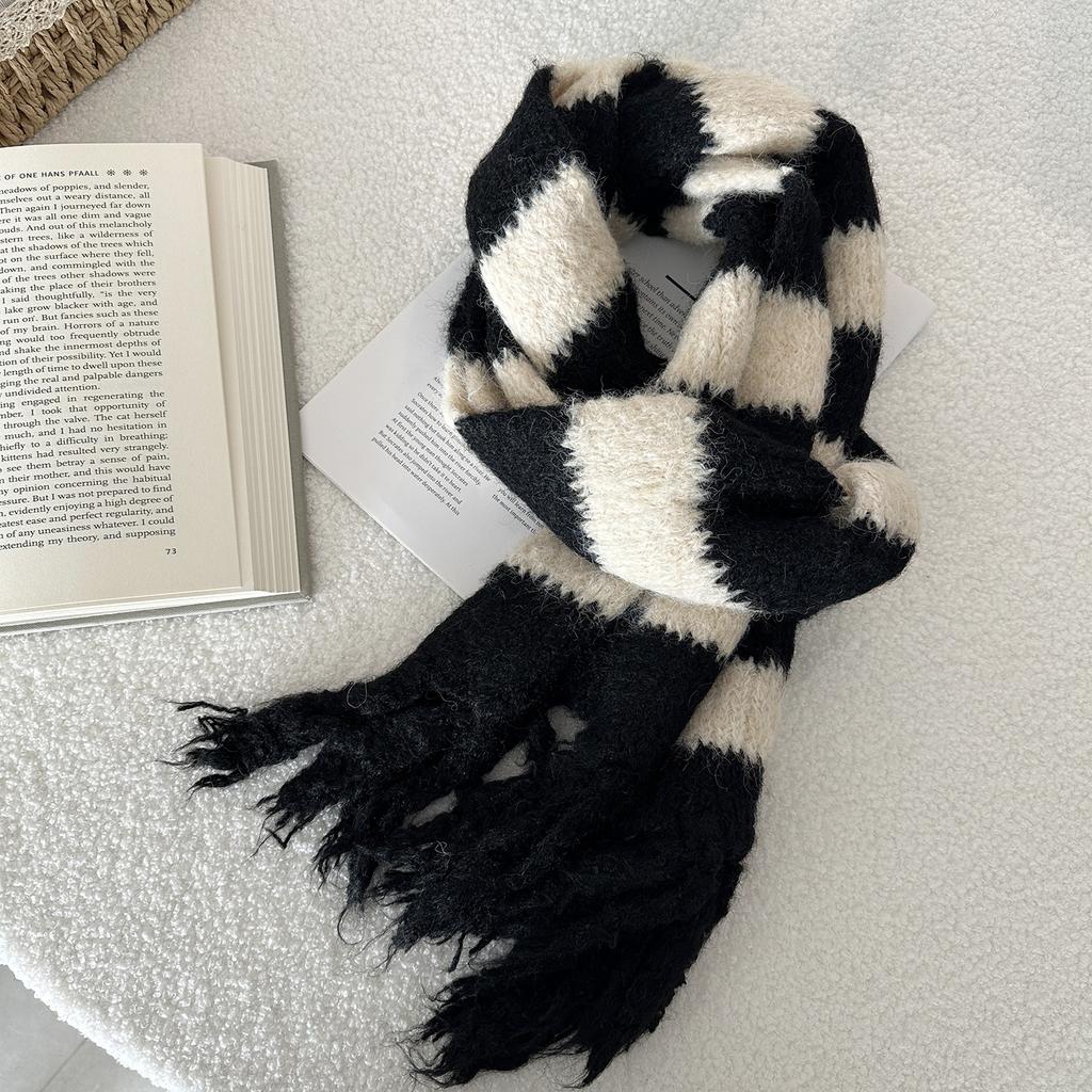 Winter Warm Long Tassel Striped Knitted Scarf Sweet and Cute Shawl Thick Warm Scarf