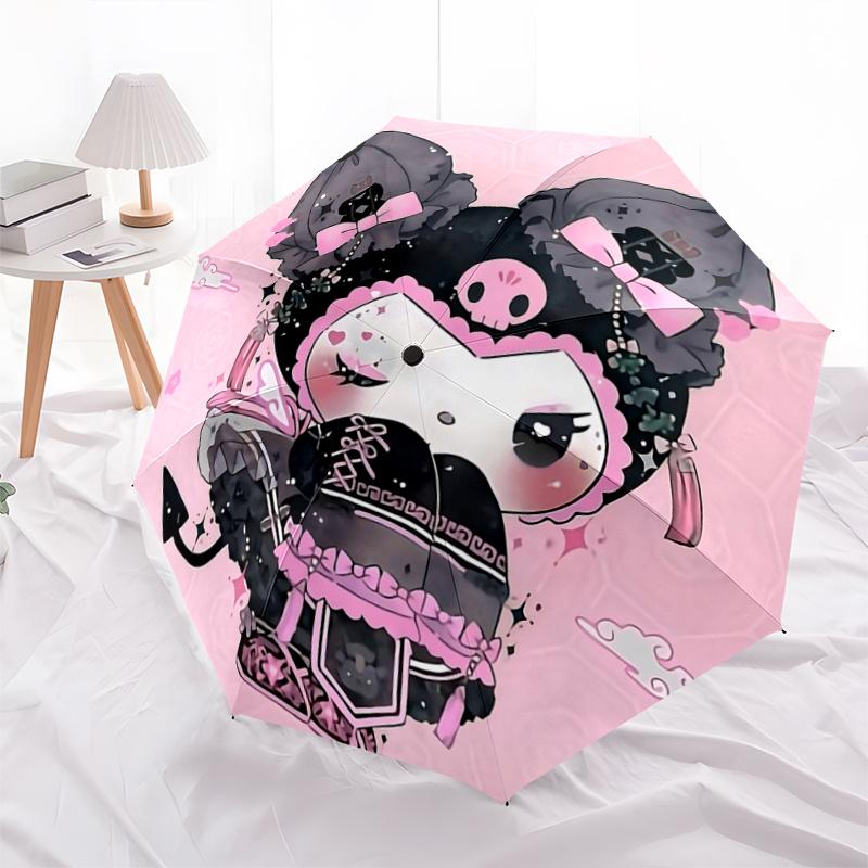

1pc Gothic Lolita Automatic Opening Umbrella with Pink Bow - Portable Folding Design, 8-Bone Iron Frame Outdoor Umbrella, Perfect Gift for Fans, Trave