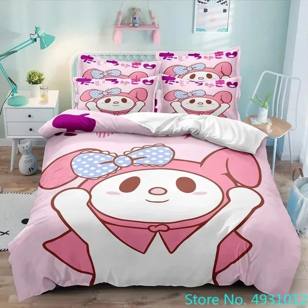 

Cartoon Anime Sanrio Cinnamoroll Melody Bedding Set Kawaii Quilt Cover Duvet Cover Pillowcase Kids Girls Single Twin King Size EU Single(135*200cm)3pcs