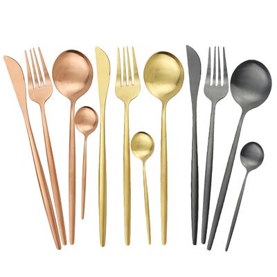 Set di stoviglie opache Set di posate in oro Set di stoviglie in acciaio inossidabile Coltello Forchetta Cucchiaio Posate Cucchiaino Posate da cucina occidentale