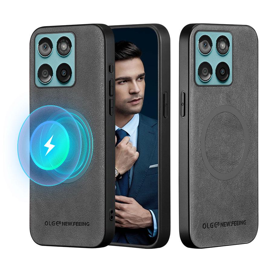 

Magnetic Cowhide Pattern PU Phone Case for Motorola Signature Edge 70 60 Pro Fusion Plus G86 G06 Power G56 Charger Leather Cover Motorola Edge 70 сірий колір