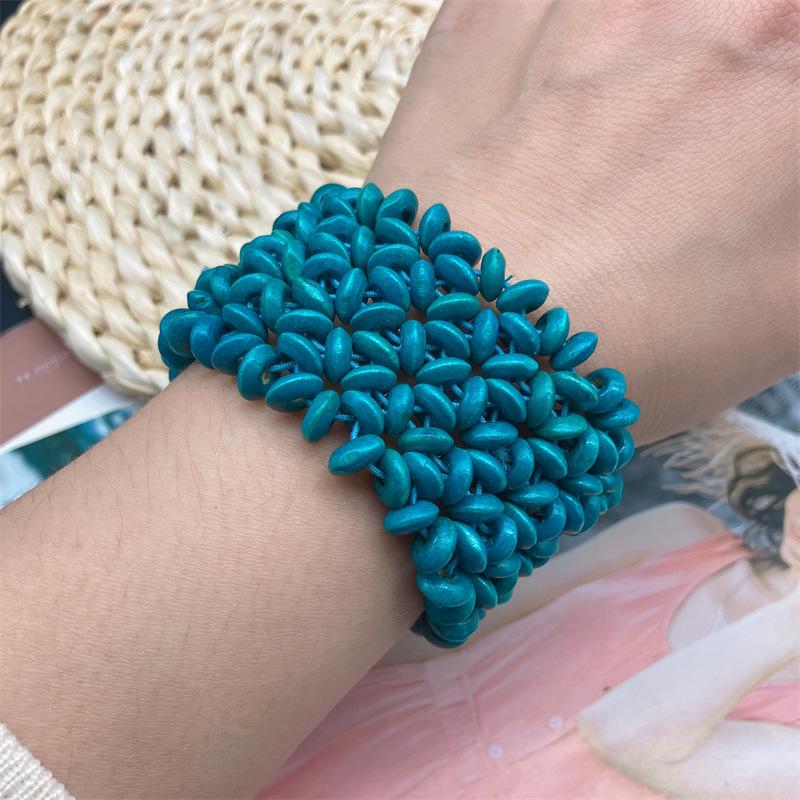 

Ethnic Vintage Exaggerated Wood Beads Bracelets for Women Unique Handmade Beaded Elastic Rope Bracelets Boho Female Jewelry Gift
