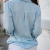 Women Sexy Buttons V Neck Solid Color Shirt Casual Autumn Long Sleeve Blouse