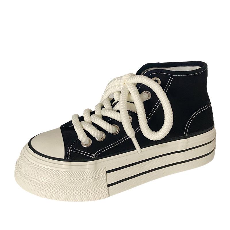 H1292 2024 Spring Festival New Thick-soled High-top Canvas Shoes Women's Thin Niche Muffin Baseplate Shoes Little White Shoes