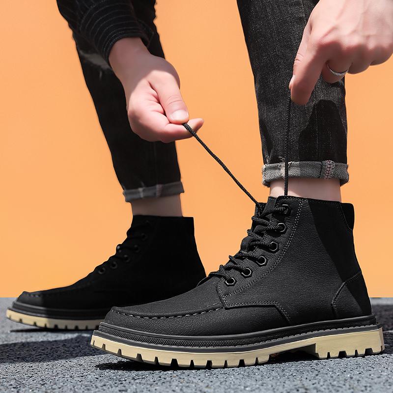Neue Herren Retro Echtleder High-Top Desert Boots, Rundzehen Arbeitsstiefel, Outdoor Street Herbst- und Winterlederstiefel