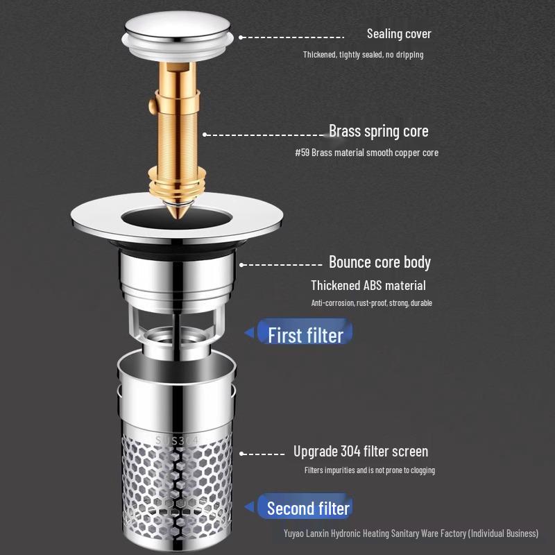 Push-Type Sink Leak Stopper: Universal Bounce Core Drainer & Deodorant Filter for Washbasins