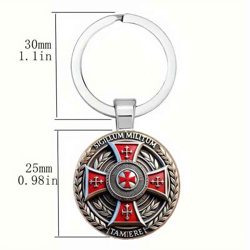 Red Cross Knight Vintage Round Alloy Key Holder For Party And Holiday Gifts