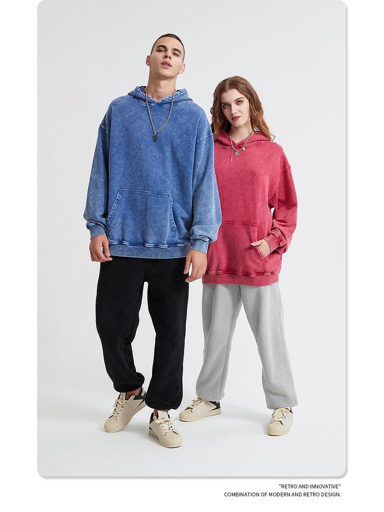 2024 Autumn/Winter Vintage Minimalist Heavyweight Washed Waxed Terry Hoodie (420gsm)