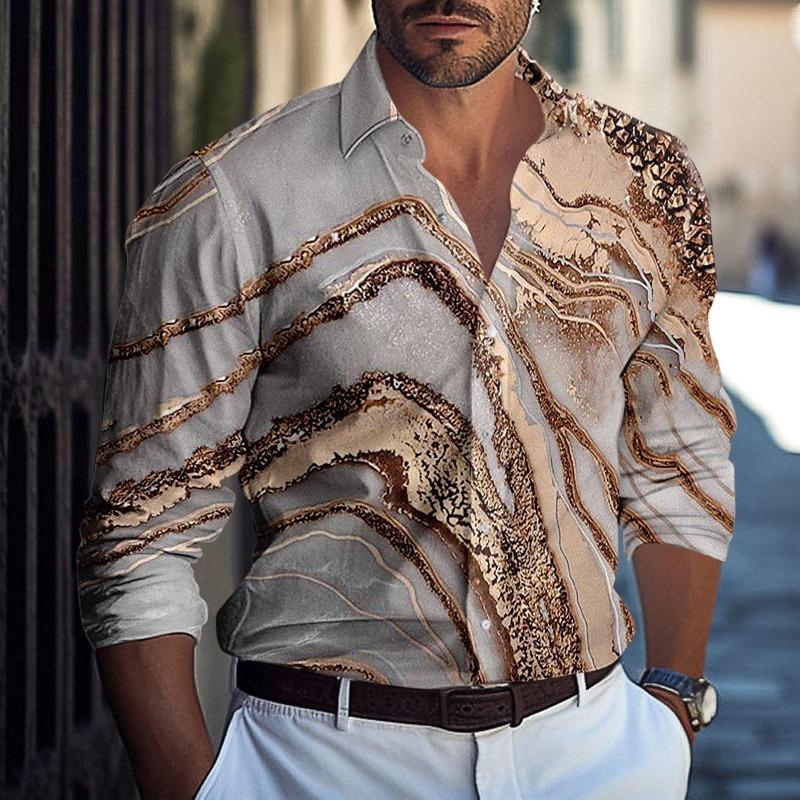 Camicia Casual a Maniche Lunghe da Uomo Primavera Autunno con Stampa Semplice e Versatile di Tendenza Camicie da Uomo a Vestibilità Ampia