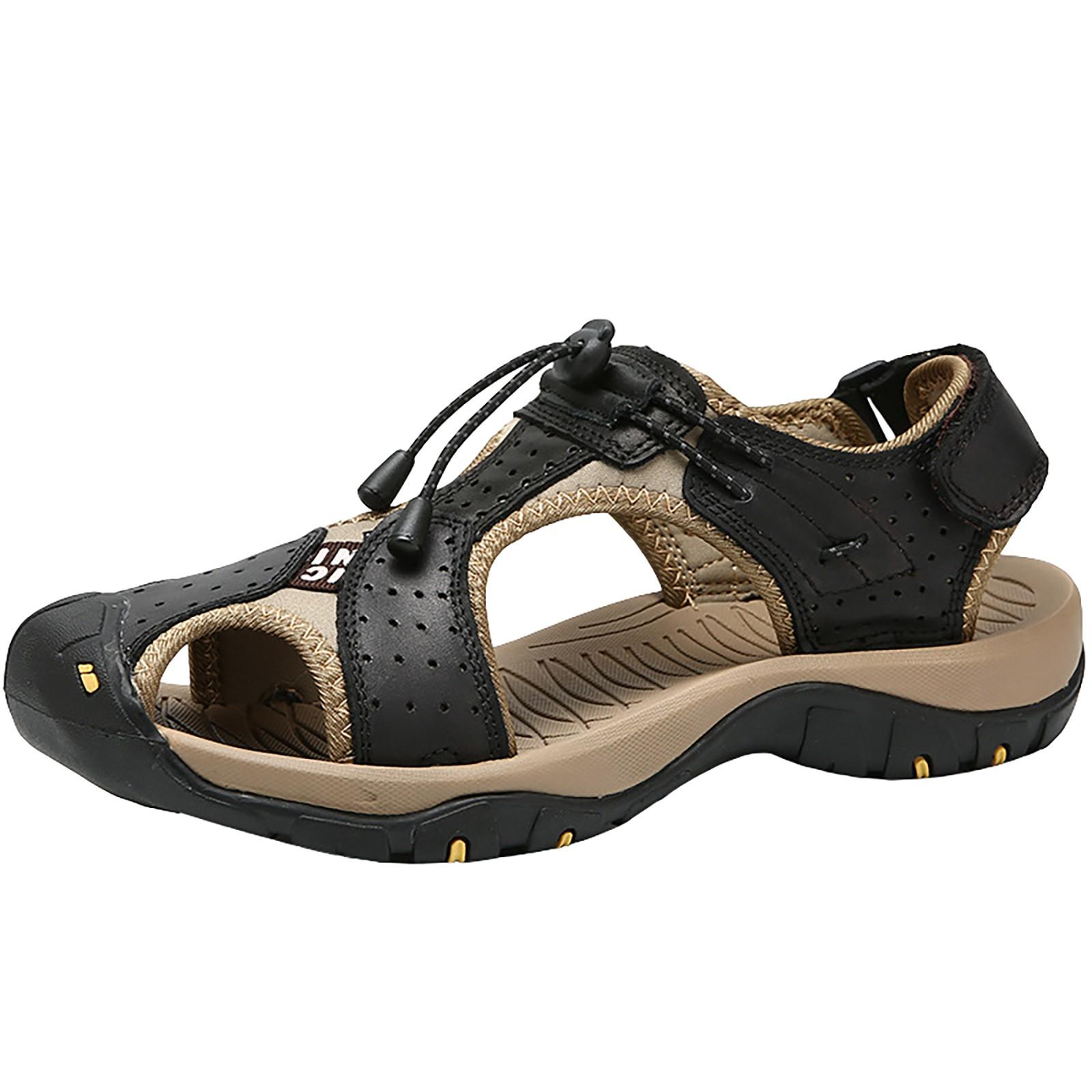 

Летние мужские кожаные туфли на плоской подошве, повседневные пляжные туфли, дышащие спортивные сандалии 45 чёрный