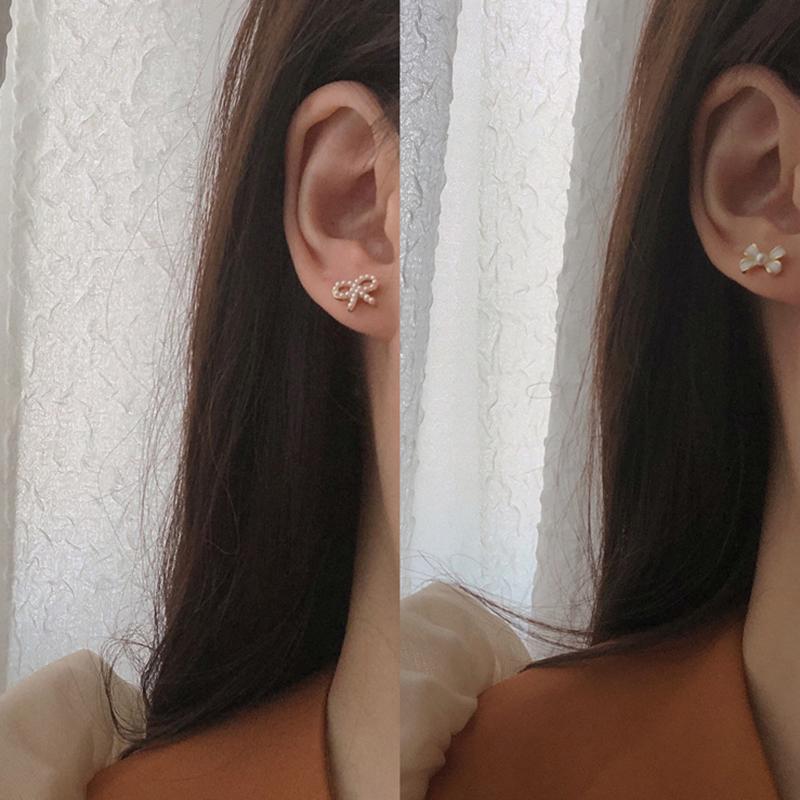 6Pair/Set Design Sense Mini Pearl Butterfly Diamond Earrings Sets Gentle Exquisite Jewelry Earrings Ear Decoration