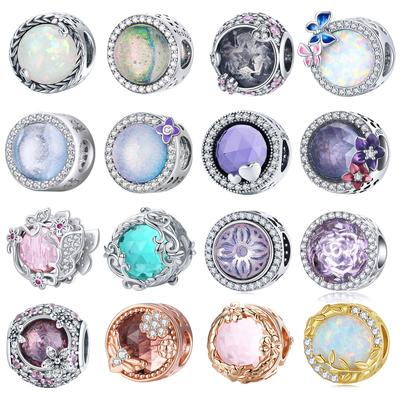 Wind S925 Silber Opal Armband Perlenbesetzt, Retro Luxus Opal DIY Perlen Lose Perlen Mit