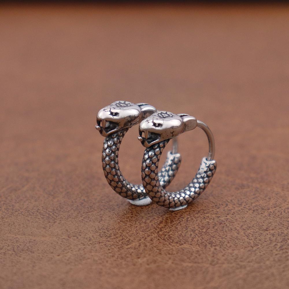 Vintage 316L Stainless Steel Dragon Hoop Earring for Men Women Punk Hip Hop Style China Dragon Huggie Earrings Jewelry