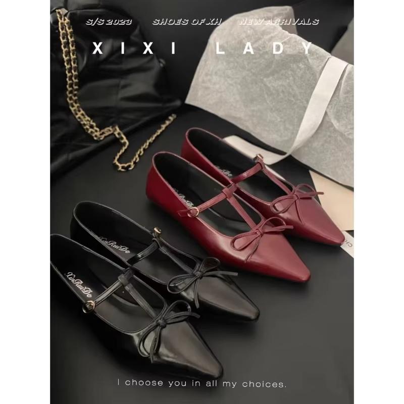 Fashion French Pointed Bow Mary Jane Women's Shoes 2025 Early Spring New Shallow Mouth Flat T Buckle with Temperament Single Shoes