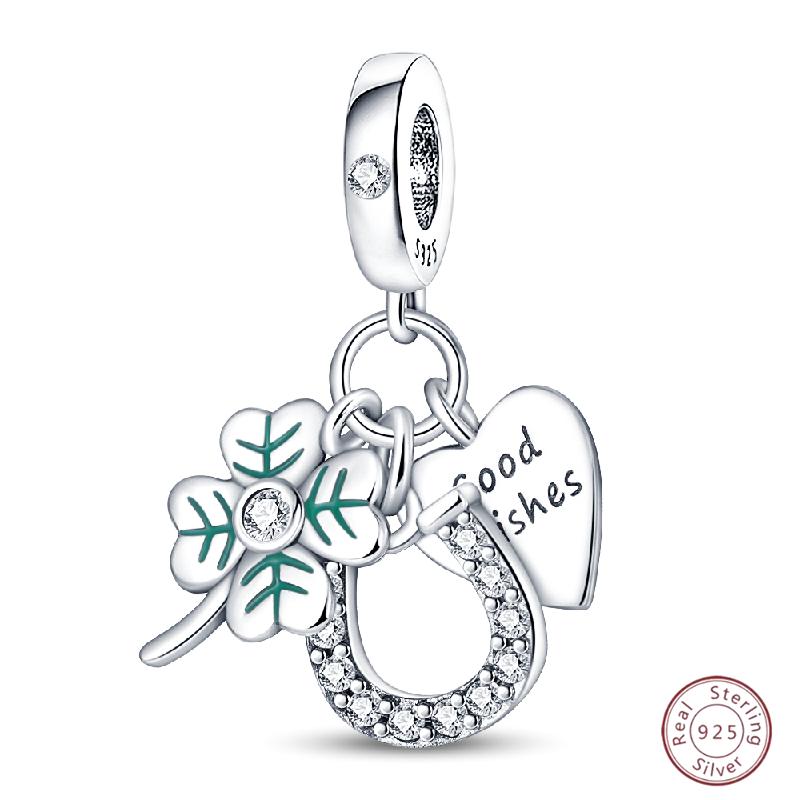 Copper Beaded Four Leaf Clover Lucky Shiny Zirconia For Original 3Mm Bracelet Women Fine Jewelry