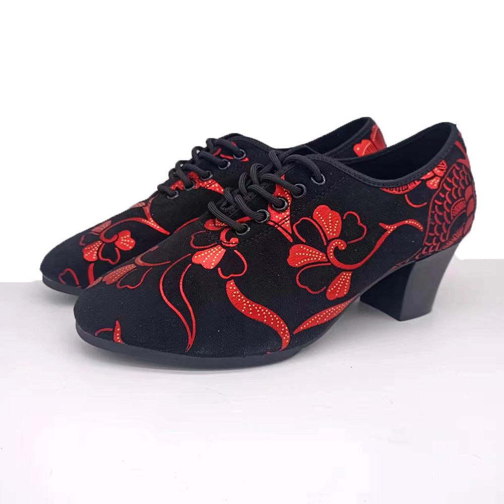 

Women Latin Dance Shoes Jazz Print Ballroom Salsa Dancing Shoes Woman High Heels Training Modern Tango Dance Sneakers 34