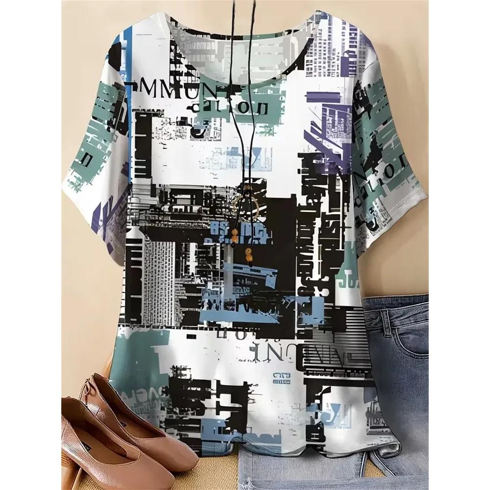Women's Versatile Striped Printed Top Short Sleeve Casual Loose T-Shirts Women’s