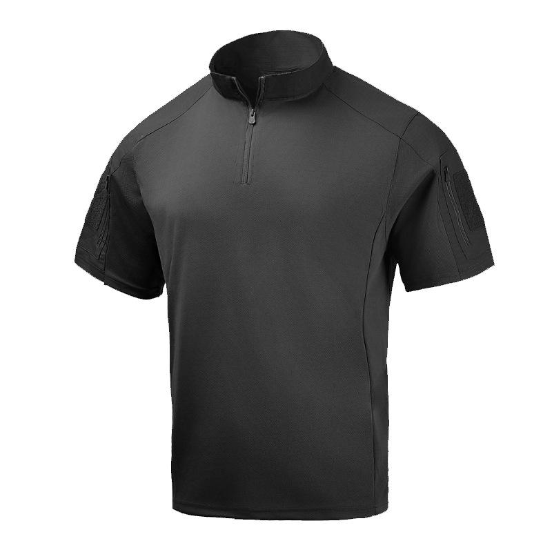 Męski T-shirt z krótkim rękawem w kamuflaż na zewnątrz, letni mundur do treningu wojskowego, taktyczny oddychający szybkoschnący top ze stójką