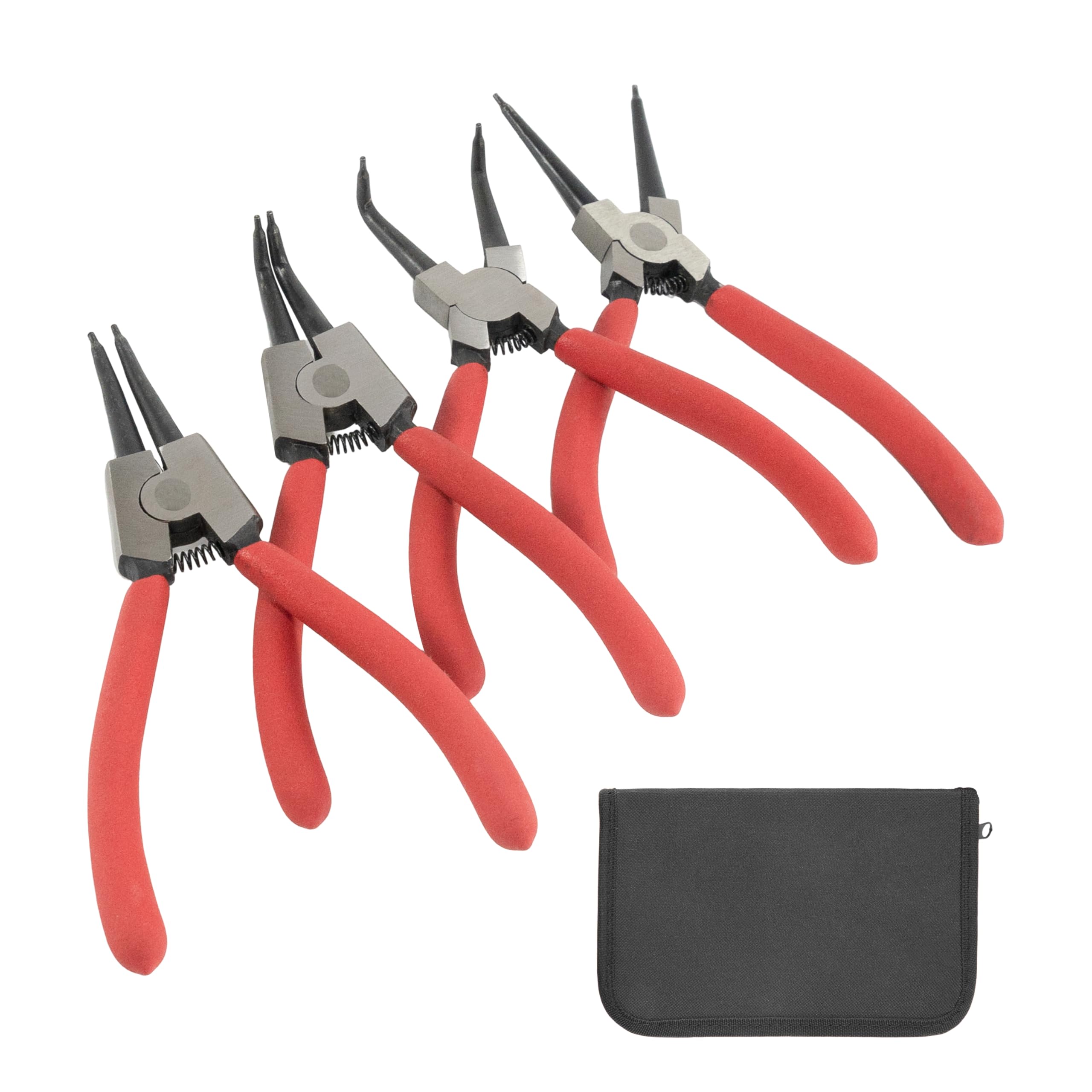 

GOODRIG Snap Ring Pliers Chrome Vanadium for Straight and Curved Includes Storage Bag 7-inch 4-Piece Set, Steel, Holes, Shanks, Jaws, Rust-Resistant, красный