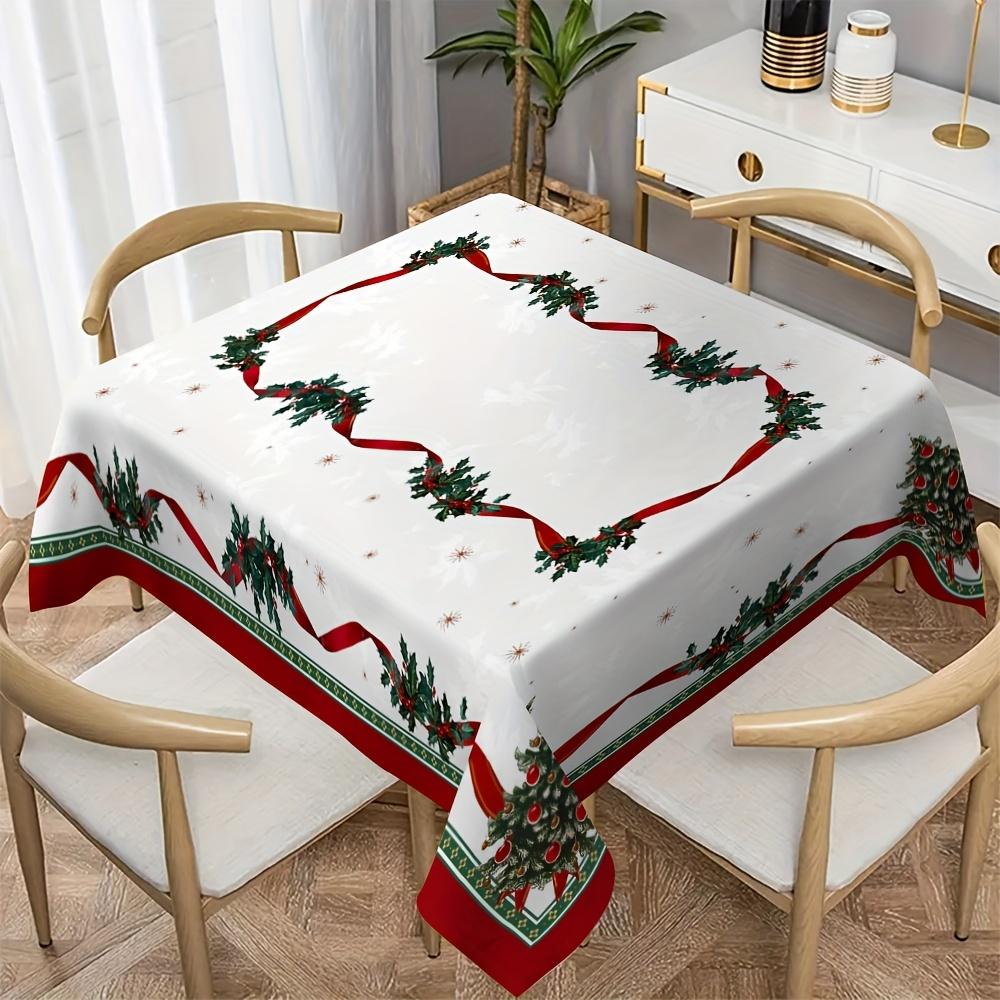 Christmas Tree Holly Printed Tablecloth for Table Decor Winter Xmas Holiday Kitchen Dining Table Cloth Christmas Decorations