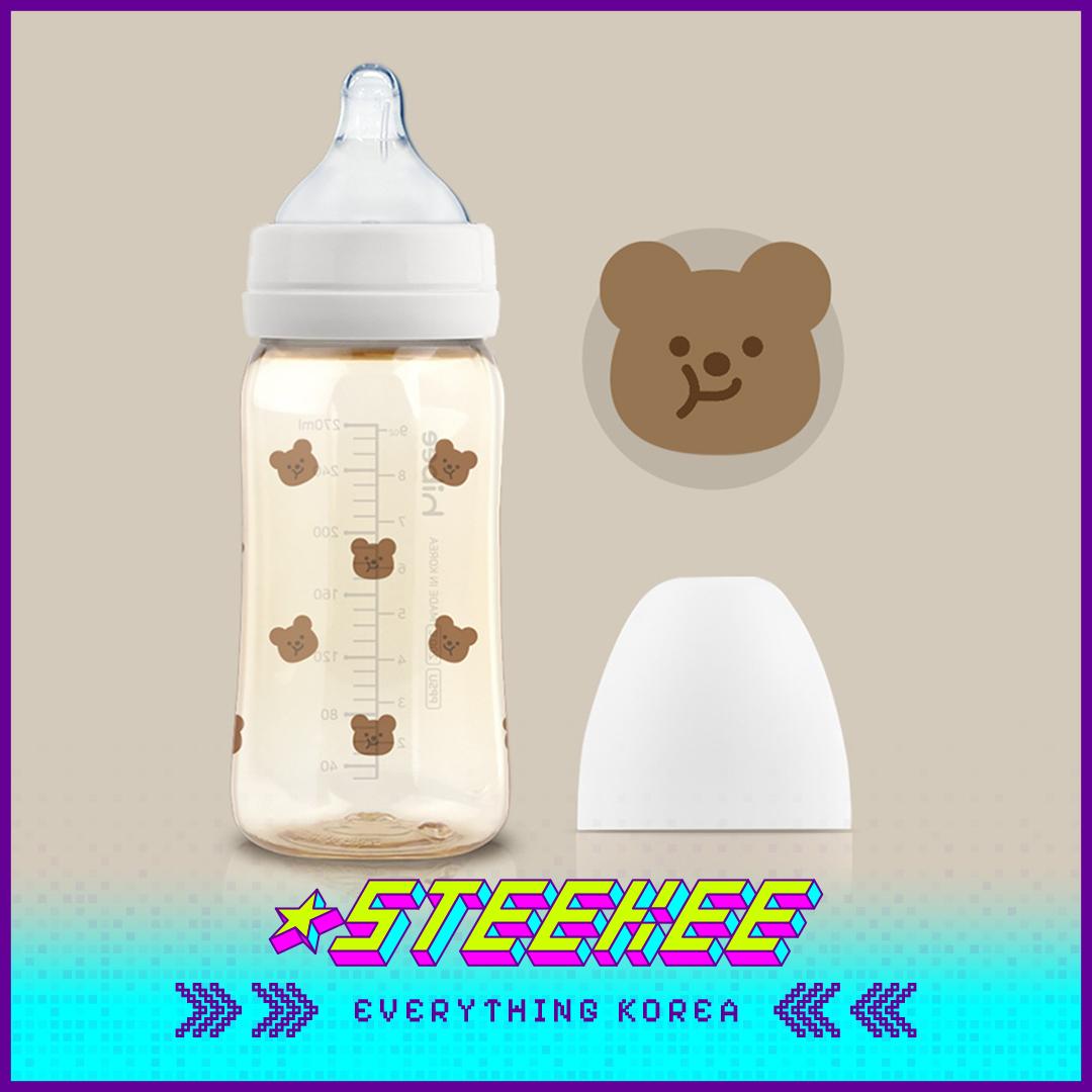 

Детская бутылочка Hibee Eight Air Vents PPSU Anti-Colic BPA-free Большая вместимость Милый медвежонок 270 мл от Steekee Korea 4318 LL белый
