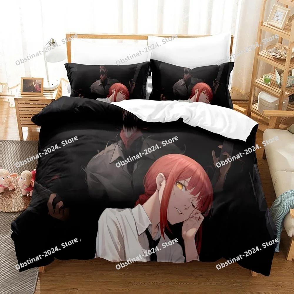 3D Druck Anime Chainsaw Man Makima Bettwäsche-Set, Bettdeckenbezug Bett-Set Steppdeckenbezug Kissenbezug, King Queen Twin Größe Jungen Mädchen Erwachsene