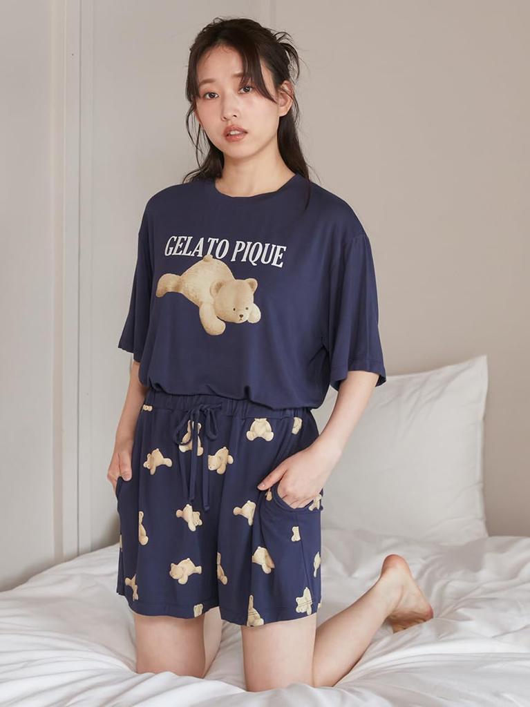 Gelato Pique Bear Shorts Set PWCT252359 NVY F One-Point T-Shirt & (EC Exclusive)