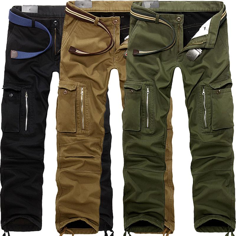 Pánské zimní zateplené sametové cargo kalhoty s více kapsami