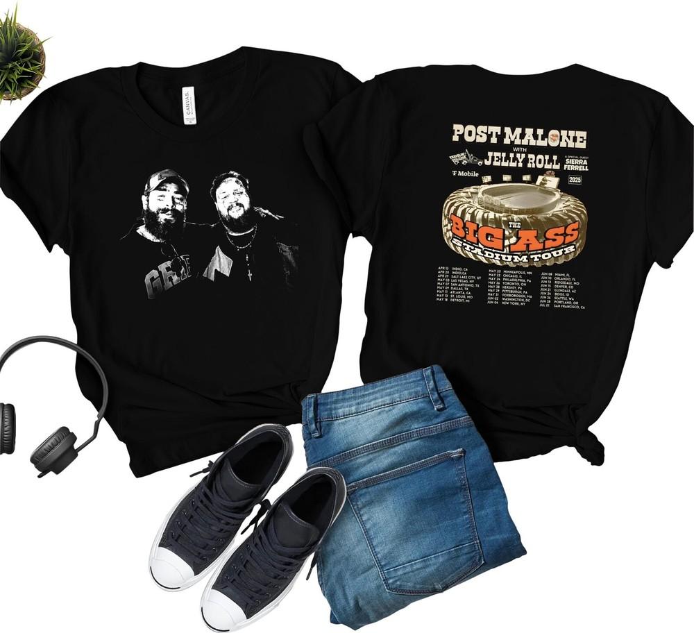 Vintage Post Malone Rap Music Shirt, Big Ass Stadium Tour, Posty 2025 Tour Shirt Unisex T-Shirt XXL