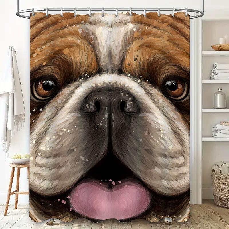 Artistic Dog Face Shower Curtain Waterproof Decorative Bathroom Accessories For Pet Lovers Brown And White Hound Design