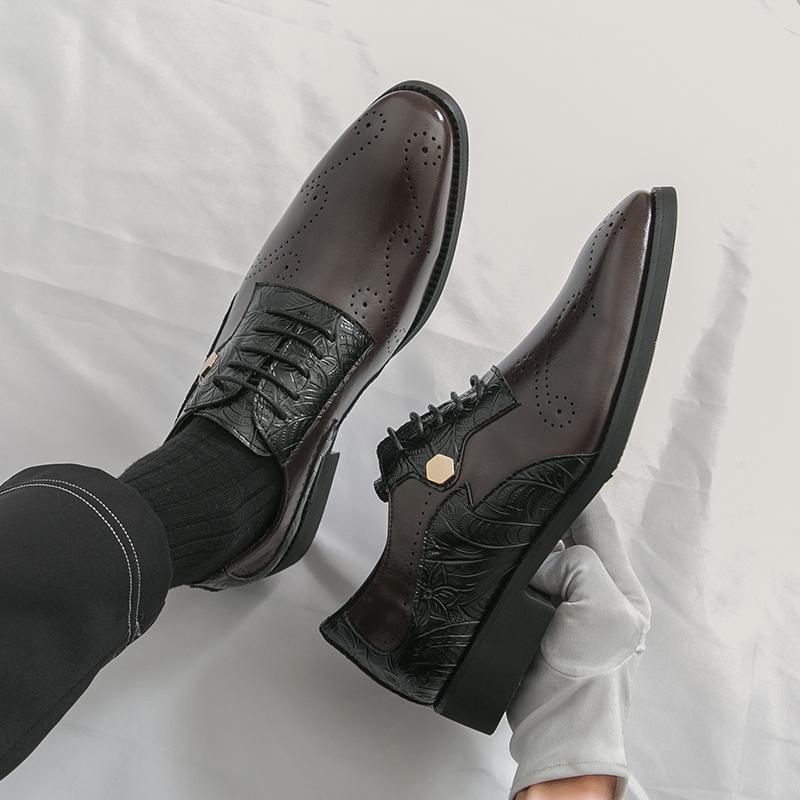 Fashion Trendy Fashionable Men Formal Leather Shoes Brown Lace-up Business Office Brand Leather Shoes Wedding Banquet Shoes Sizes 38-46