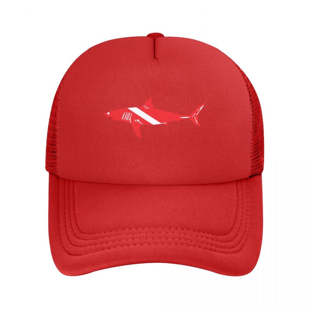 Bull Shark On A Dive Flag Stretchy Trucker Hat Mesh Baseball Cap Adjustable Snapback Closure Hats for Unisex Women Comfortable