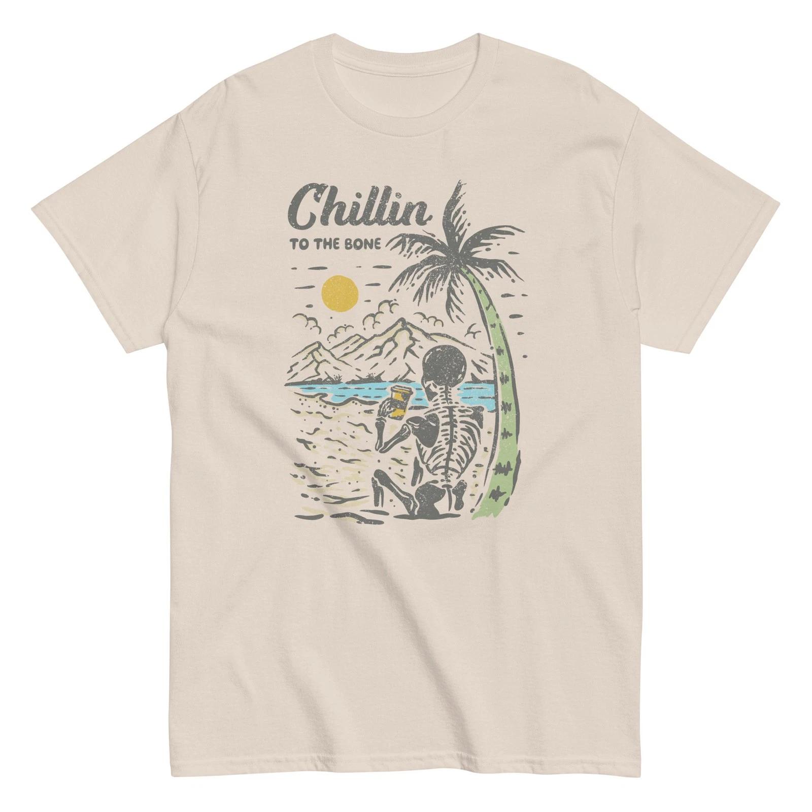 Chillin to the Bone Skeleton Beach Graphic T Shirt Funny Summer Vacation Unisex L