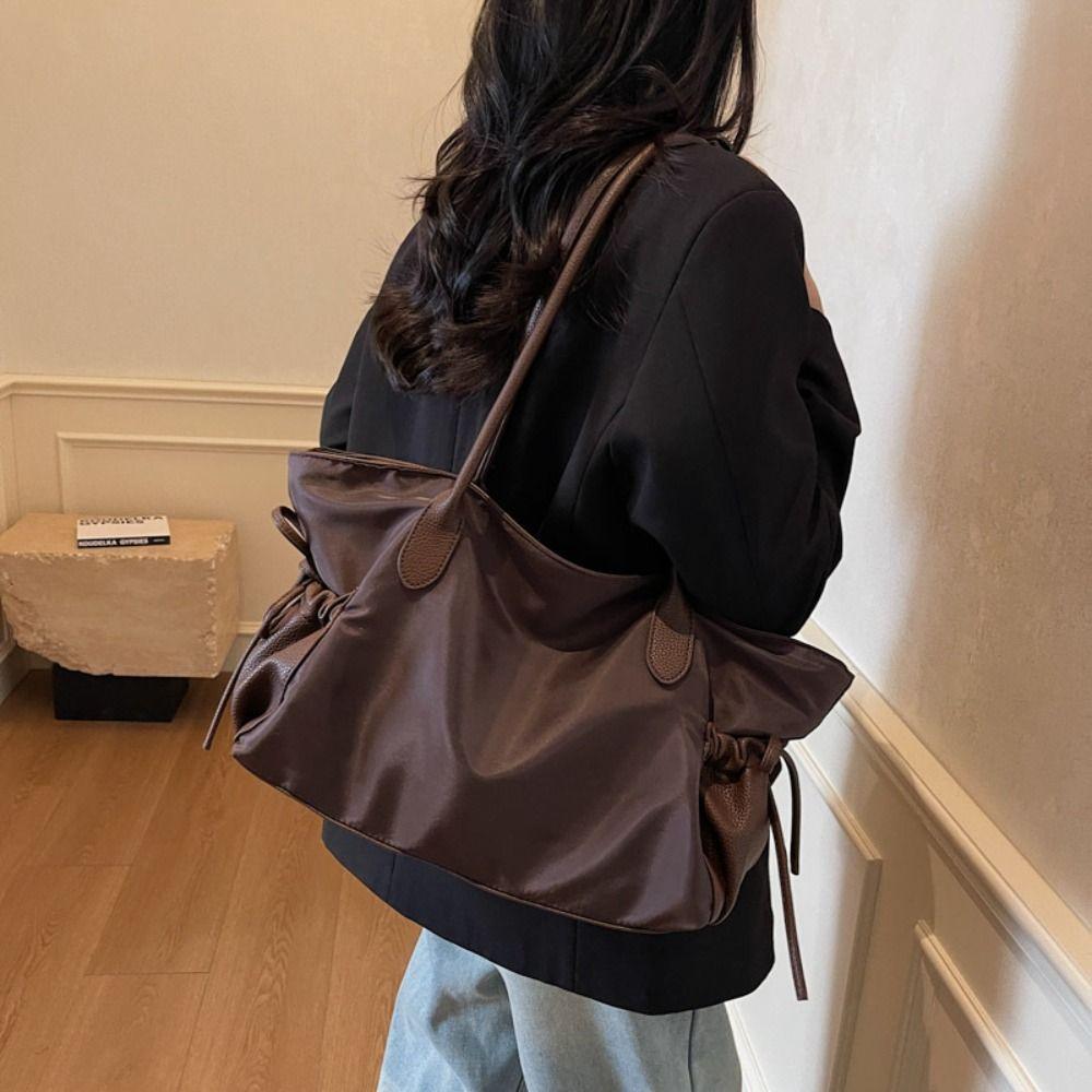 Zipper Nylon Cloth Tote Bag Lightweight Handbag Office Worker Tote Underarm  Bag  Travel