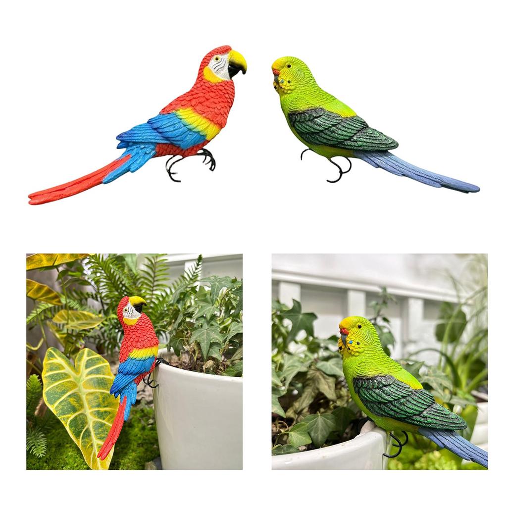 Simulation Bird Decoration Decorative Resin Versatile Art Parrot Figurine Sculpture Flower Pot Hugger for Backyard Courtyard