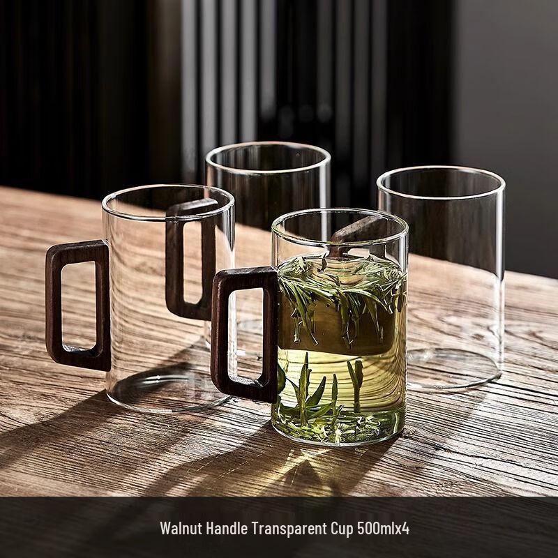 Nordic Style Glass Tea Cups with Wooden Handle