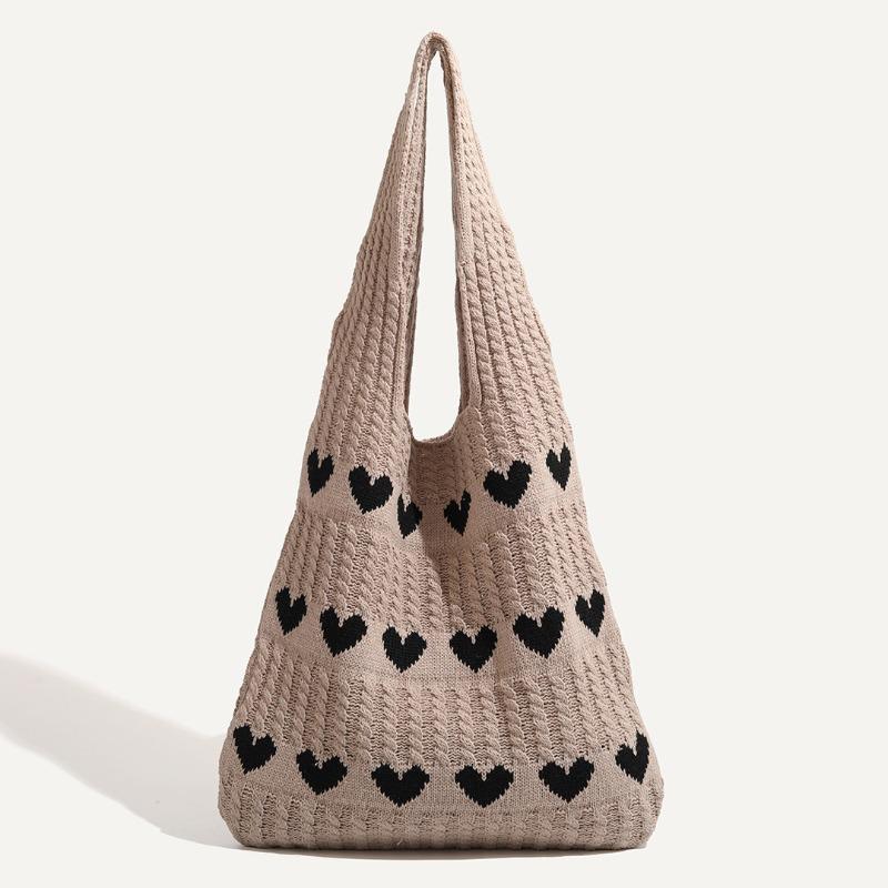 New Knitted Bag Woven Bag Love Women's Bag High-end Exquisite Wool Portable Shoulder Bag Shopping Bag