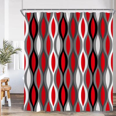 Abstract Geometric Shower Curtain Colorful Wavy Line Art Aesthetic Bathroom Decoration Modern Polyester Bath Curtain with Hook