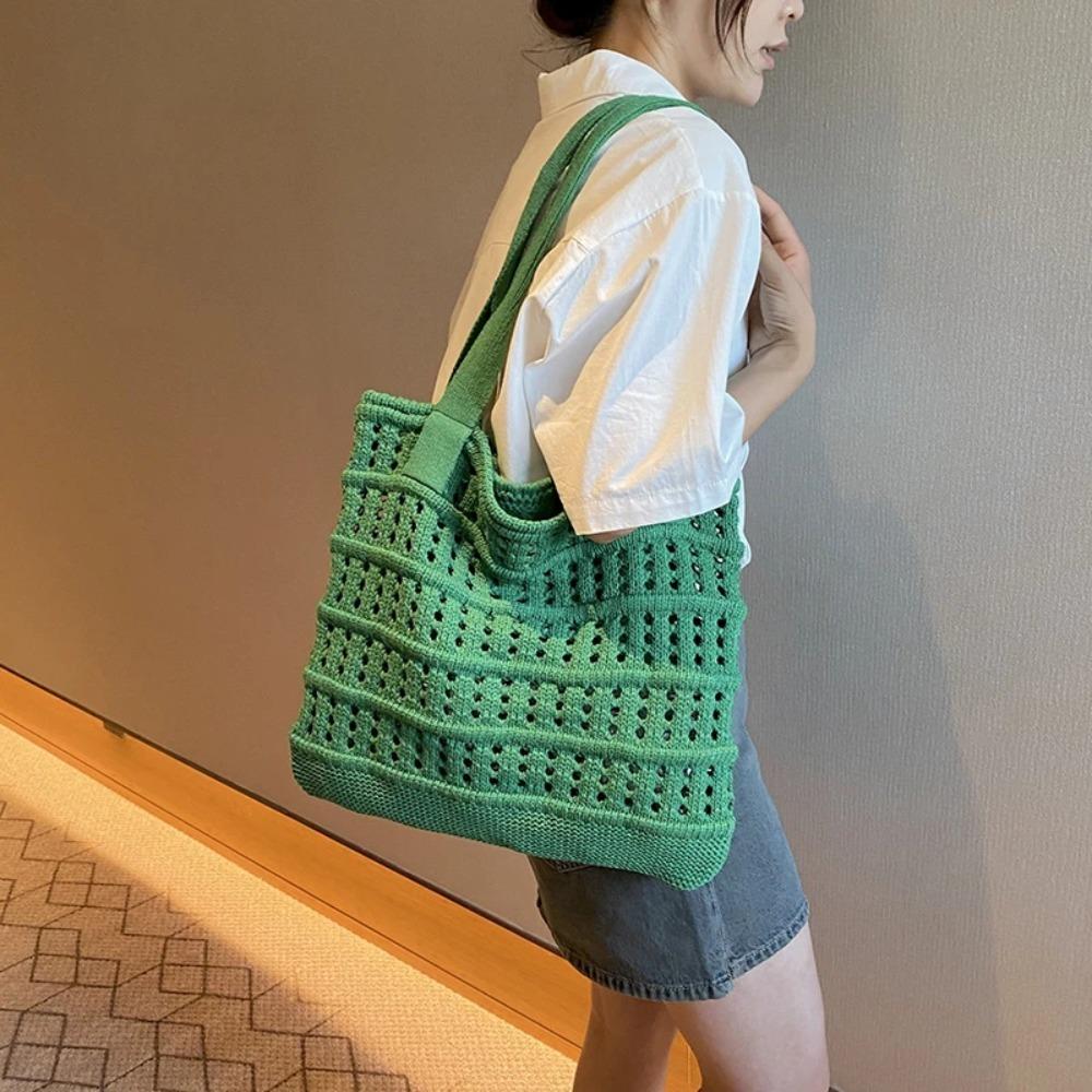 Große Kapazität Damen Strohgewebte Tasche Fauler Stil Tragetasche Einfache Gestrickte Handtasche Strand