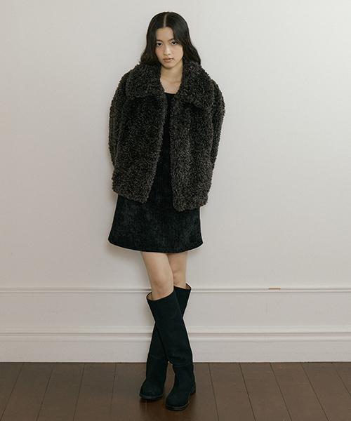 Lingseoul [Select Length] Corduroy Dress-Black (Short)