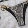 Swimsuit Crystal Diamond Chain Women's Swimsuit Bronze Snake Tie Sexy Bikini