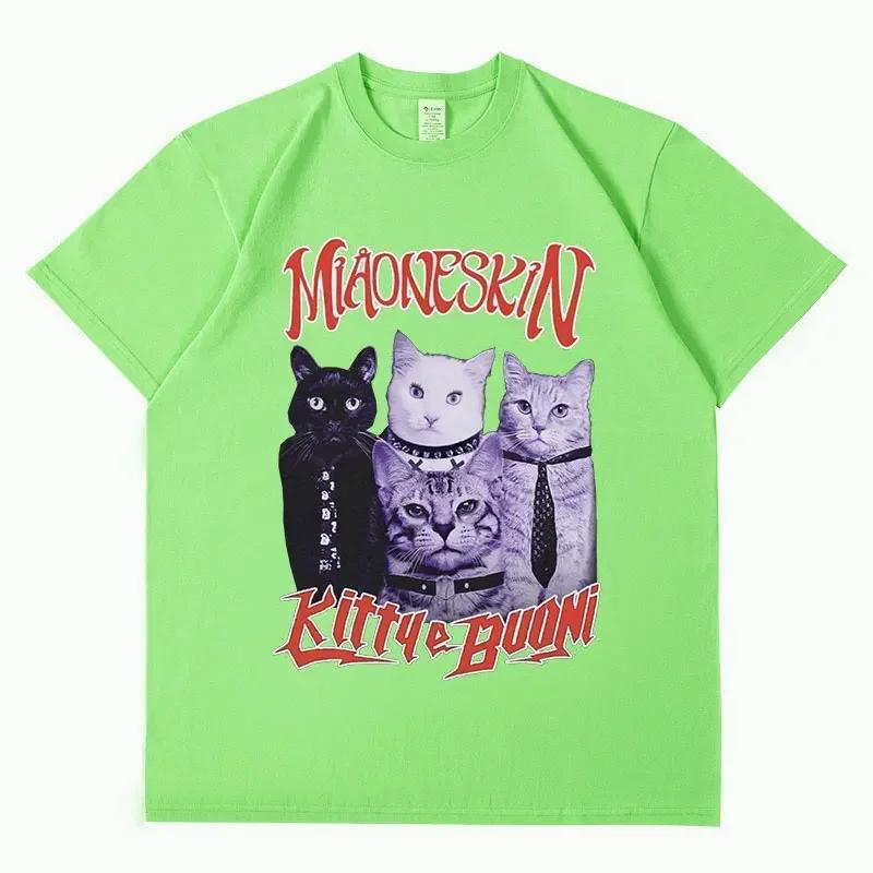 Rock band maneskin cat graphic t shirt men women vintage hip hop oversized cotton T-shirt Harajuku aesthetic T shirts streetwear