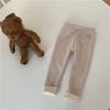 Autumn Winter Children's One-piece Velvet Bottoming Pants Boys Girls Baby Padded Warm Cartoon Elastic Foot Pants Pants