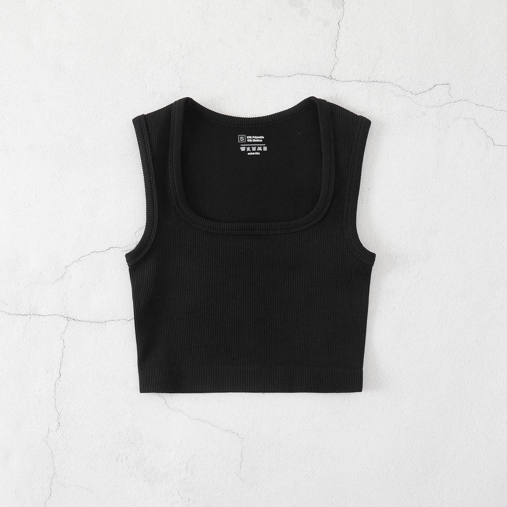 Plus Size Quick-Dry Ribbed Yoga Sports Tank with Square Neck