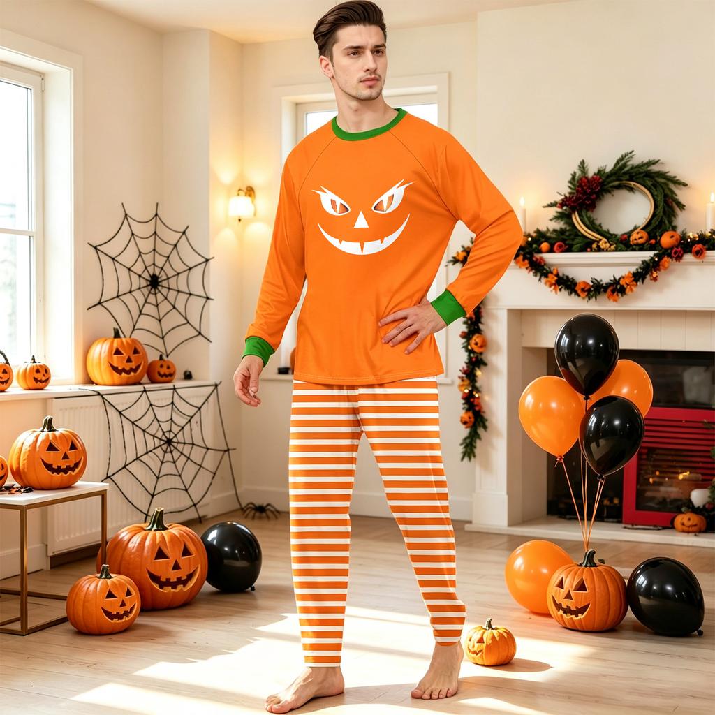 Halloween Face Print Family Matching Pajama Set Long Sleeve Raglan Top and Pants
