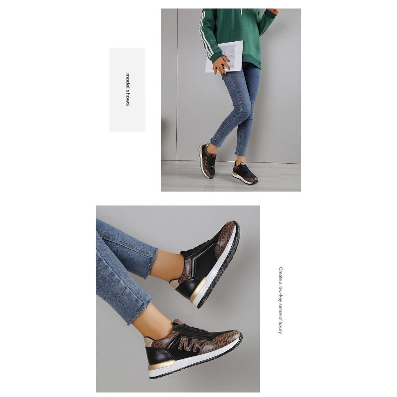 Plus Size Women's Shoes 2025 Spring/Fall Women's Patchwork Lace-Up Leather Casual Sneakers Flats