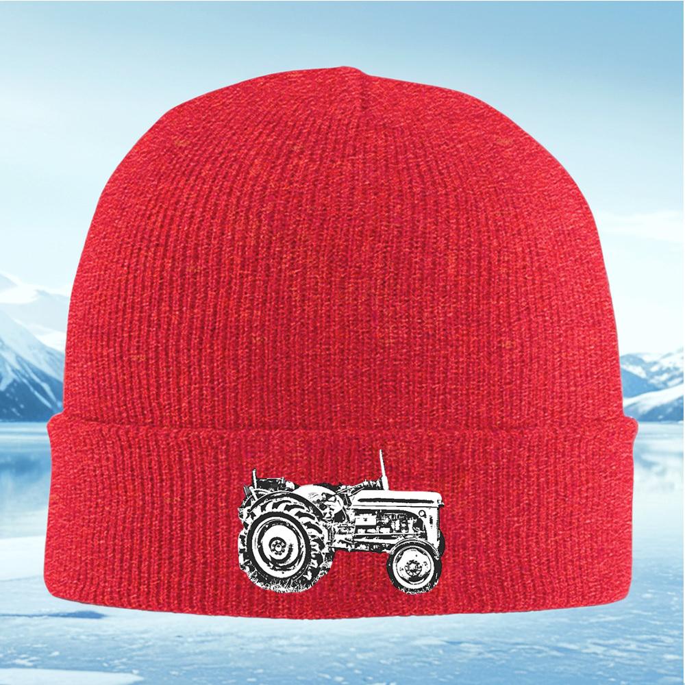 Tractor side profile wheels black background Men Women Unisex Knitted Hat Beanie Pullover Cap Winter Thermal Warm Christmas Outd